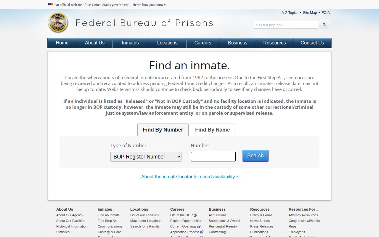 Federal Bureau of Prisons locator for Trigg County warrant follow-up